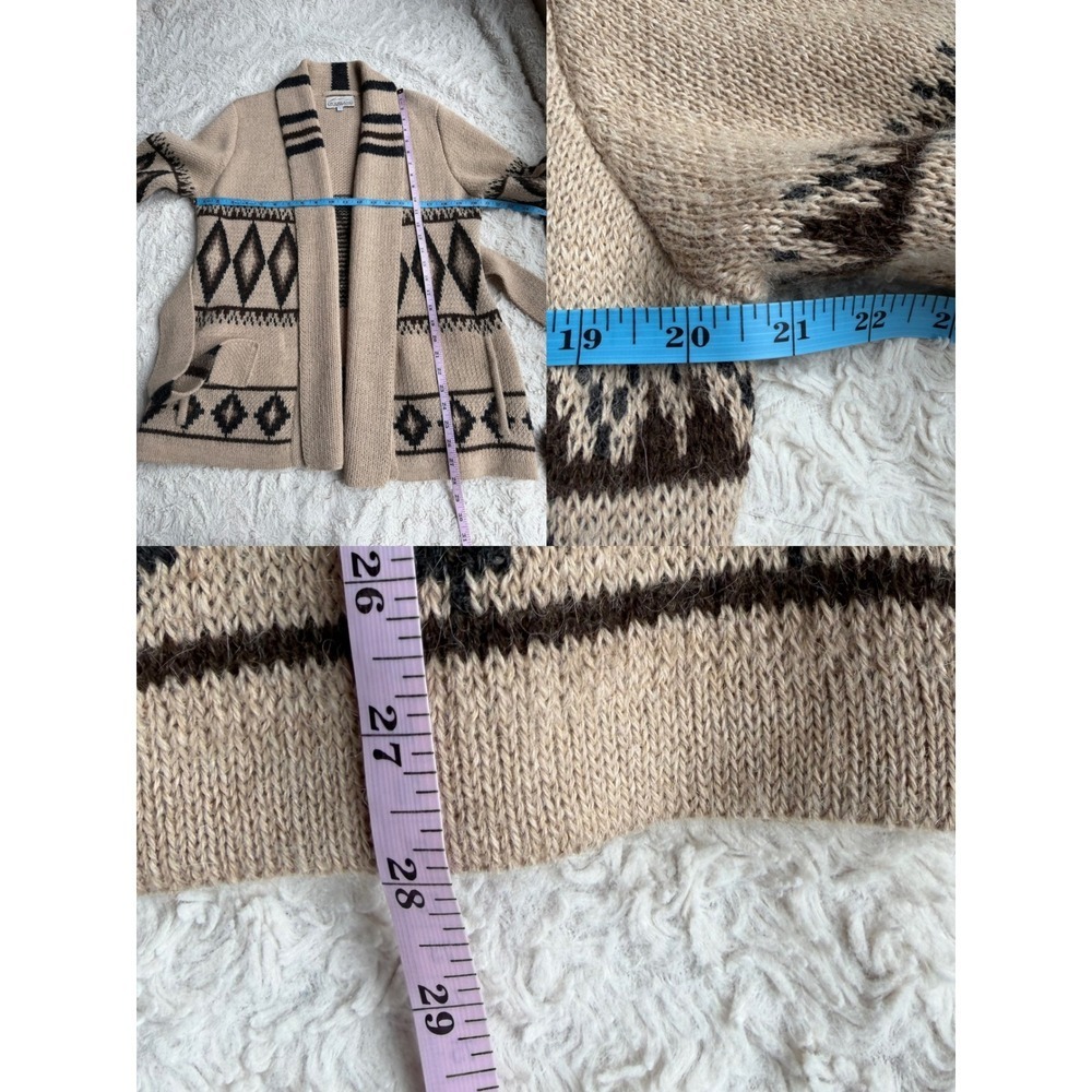 Overland Sylvia Cardigan Sweater Tan Alpaca Belted Tribal Shawl Collar Wool M - Picture 5 of 11